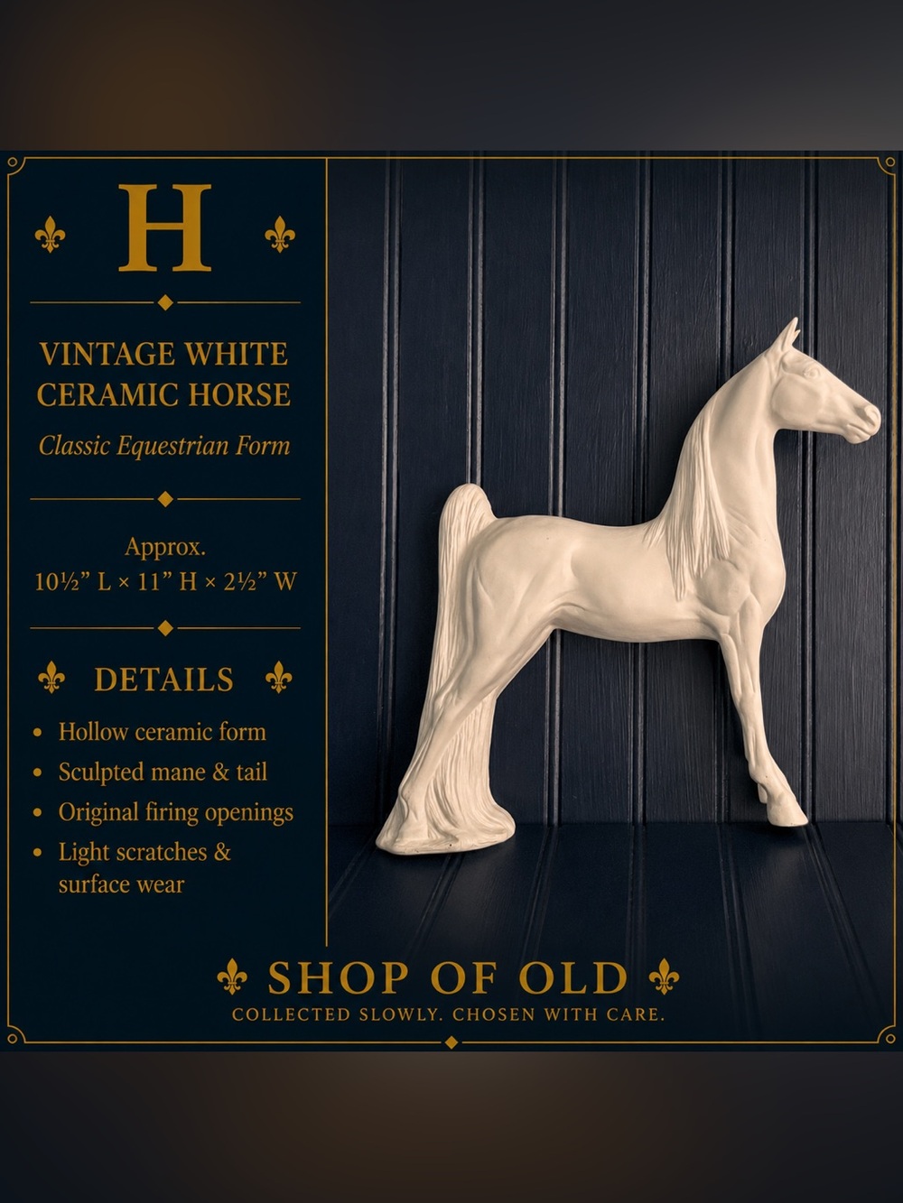 Vintage White Ceramic Horse โ Large Equestrian Figurine